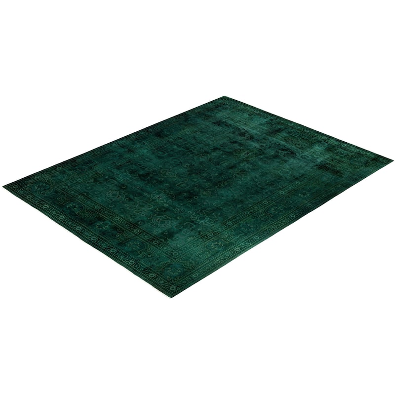 Overdyed One-of-a-Kind Hand-Knotted Area Rug - Green - 9' 1" x 12' 1"