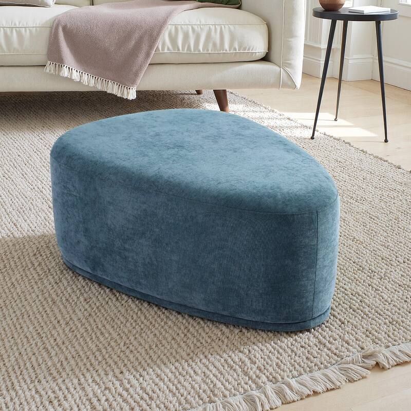 43" Rounded Triangle Upholstered Ottoman, Oversize Fabric Ottoman Footstool
