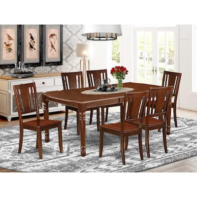 Mediterranean Dining Set 7Pc Rectangular Table w/ Leaf & 6 Wood Chairs