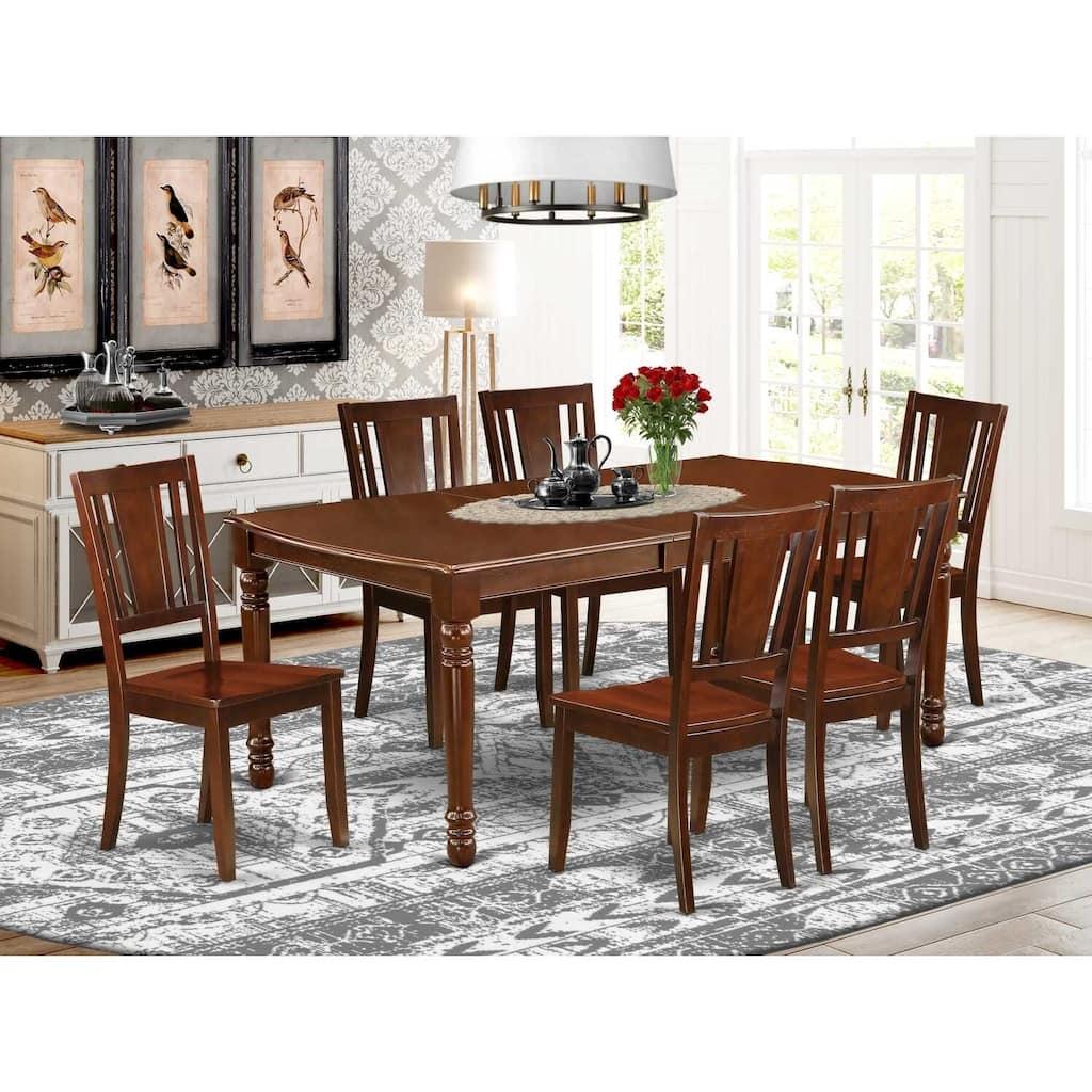 Mediterranean Dining Set 7Pc Rectangular Table w/ Leaf & 6 Wood Chairs