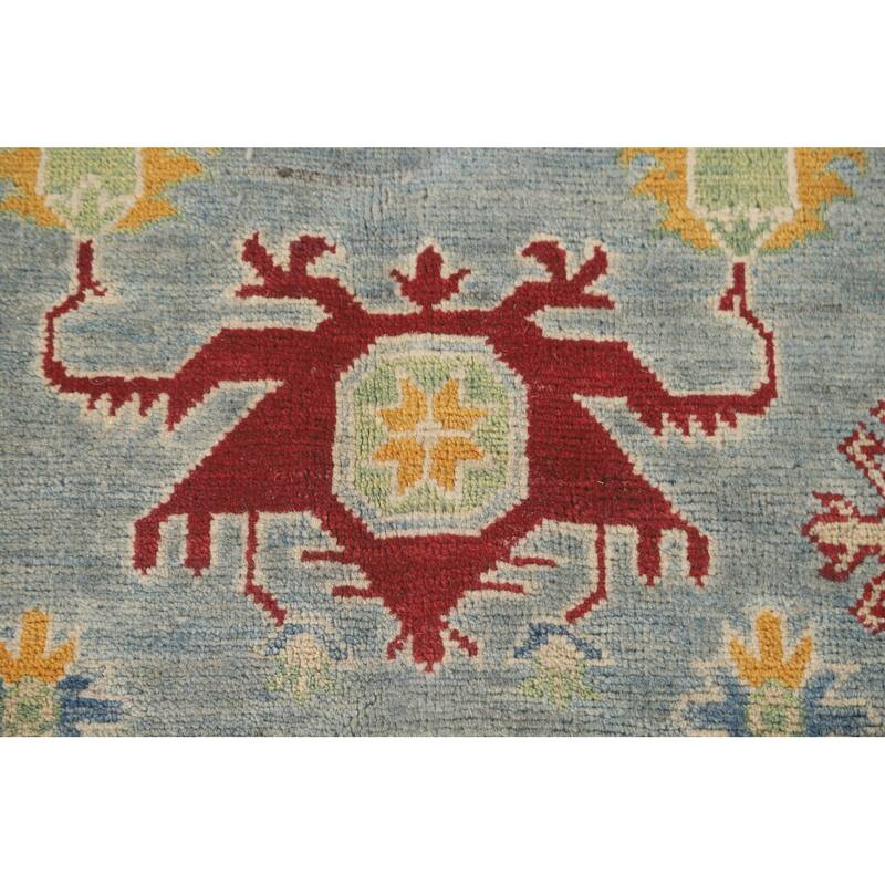 Geometric Kazak Area Rug Handmade Oriental Blue Wool Carpet - 6'7" x 9'10"