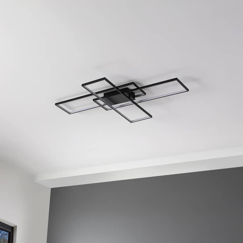 Fuochi 39" Contemporary Minimalist Metal Adjustable Dimmable Geometric Integrated LED Flush Mount, by JONATHAN Y