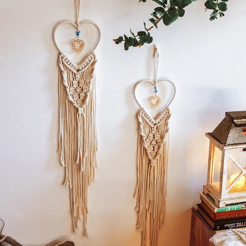 Set of 2 Heart Boho Wall Hanging Macrame