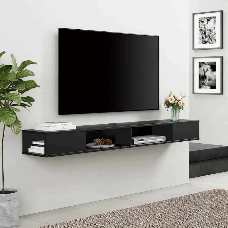 Floating TV Stand Media Console Shelf Under TV,Black