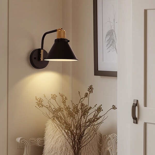 YANSUN 2pcs Black and Gold Iron Round Shade Wall Lights Indoor Wall Light for Bedroom Reading Room Hallway Black Round