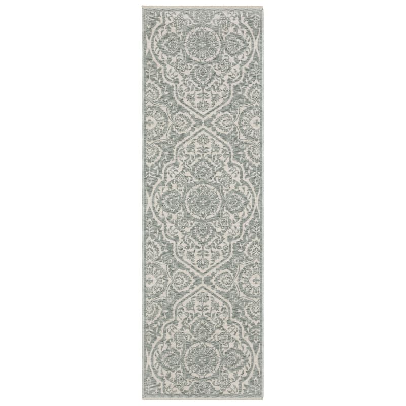 Style Haven Estella Global Floral Medallion Teal/ Ivory Area Rug - 2' 3" x 7' 6" - Runner