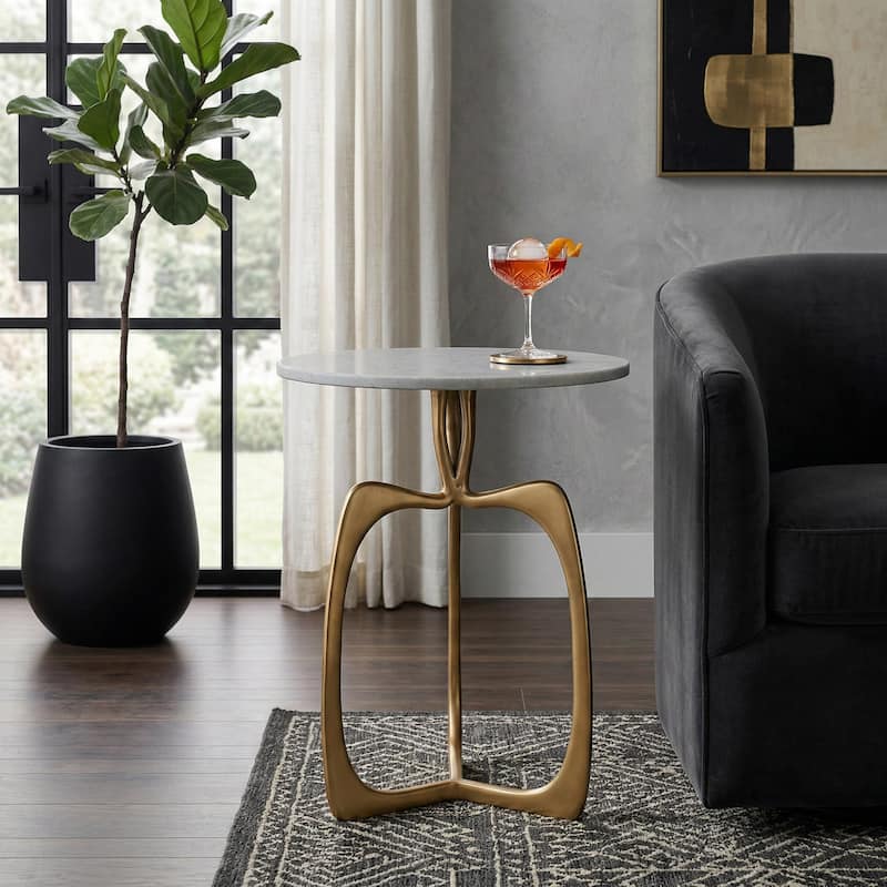 Round Marble Accent Table - Gold, 18" - 22.5" - Gold/ Metallic