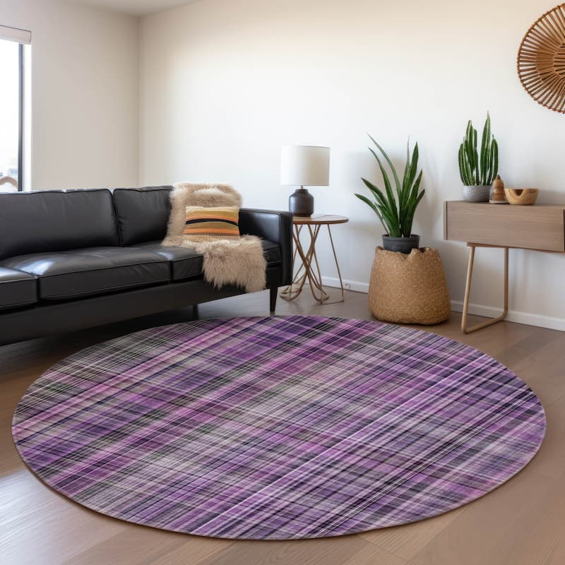 Premium Washable Super Soft Plaid Mayfield Rug - Purple - 8' x 8' - Round