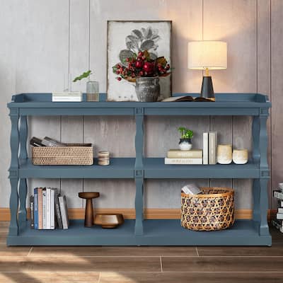 Retro Console Table 3-Tier Display Shelf with Roman Column Support and Open Storage Shelves for Behind Sofa Hallway Living Room