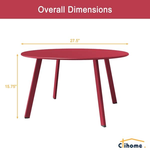 dimension image slide 4 of 10, Clihome Weather Resistant Round Steel Patio Large Coffee Table