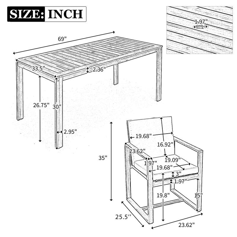 Outdoor Patio Metal Dining Set with Acacia Wood Armrest Suitable for Patio, Balcony or Backyard