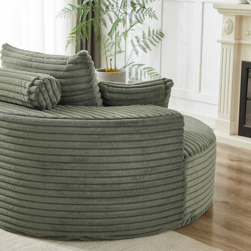 Corduroy Upholstered Single Sofa, Oversized Fluffy Round Sofa, Single Sleeper Reading Chair with Armrest & Pillow