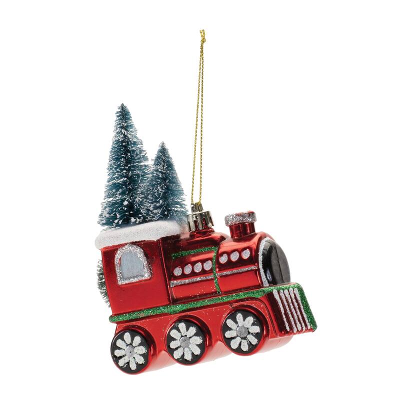 Glittered Glass Train Ornament (Set of 6) - N/A