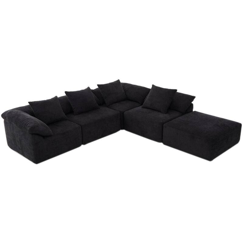 142" Chenille L-Shaped Modular Sectional Sofa with No Assembly Required, Convertible Sleeper, and Built-In Ottoman