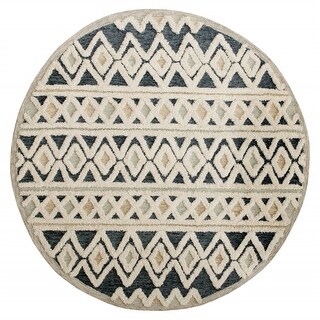 6' Round Blue and Cream Striped Diamonds Area Rug - 3'6