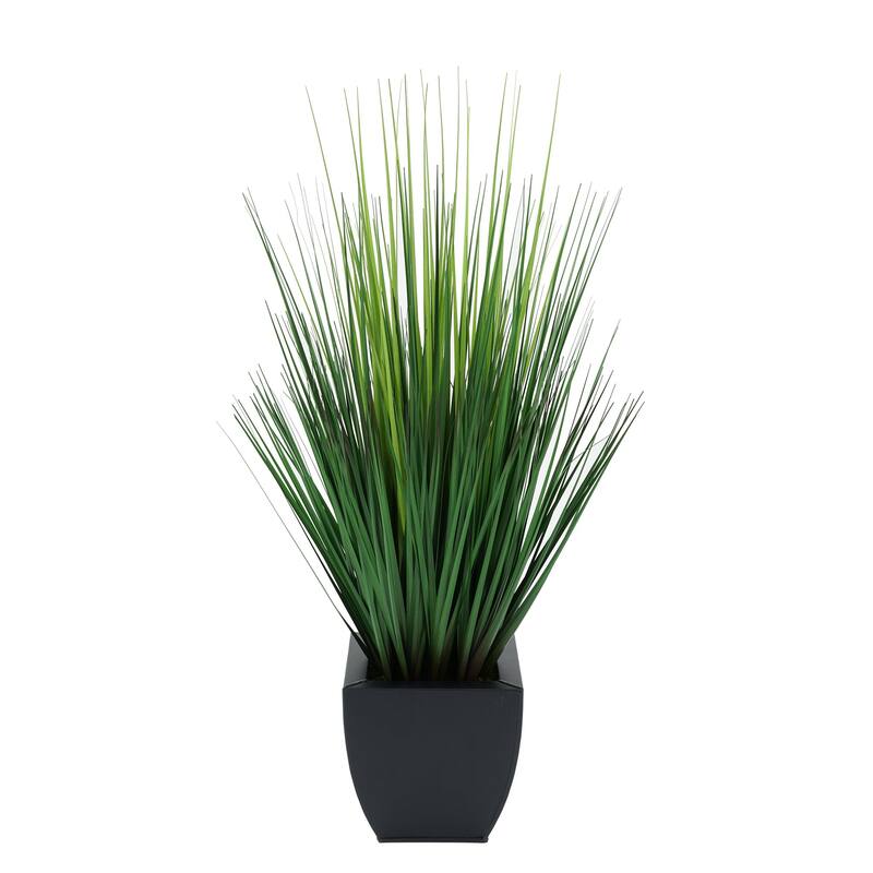 Faux PVC Grass in Tapered Zinc Planter