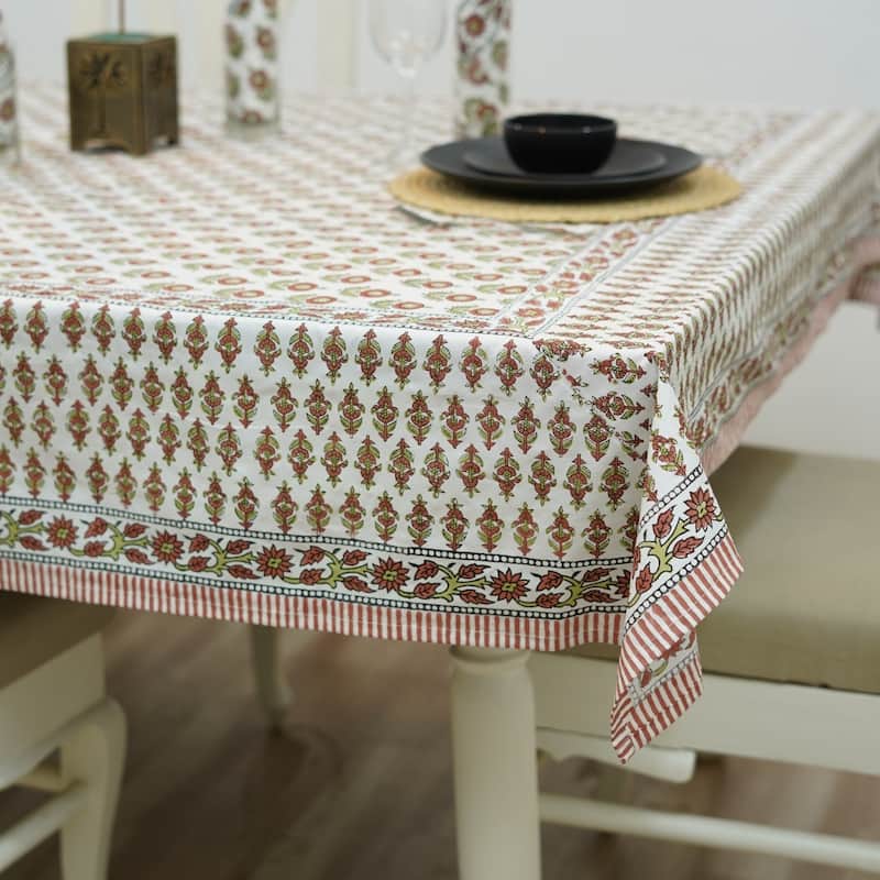 Fabdivine Handmade Block Print Cotton Table Cover Farmhouse Dining Kitchen Decor Gift