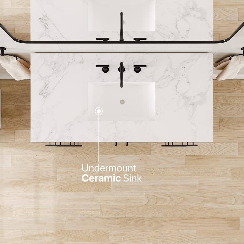 Graham 48"W Oak Bath Vanity with WH Arabescato Engineered Stone Top