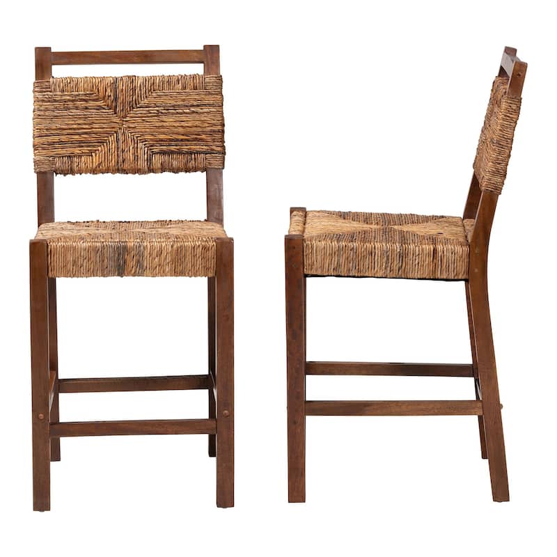Cordoba Bohemian Natural Seagrass and Mahogany Wood 2-Piece Counter Stool Set