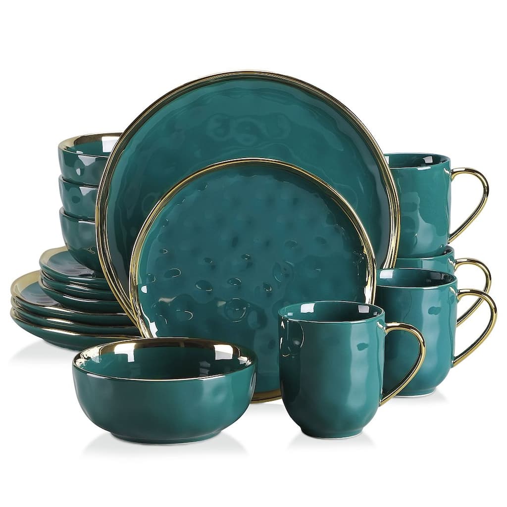 LOVECASA Matte 16-piece Stoneware Dinnerware Set with Gold Trim