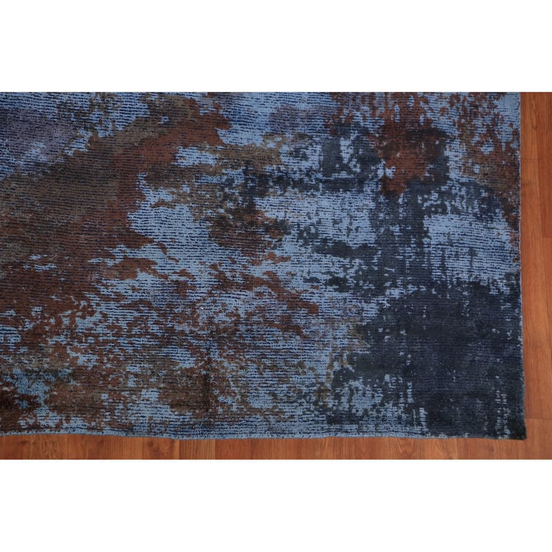 All-Over Blue Abstract Indian Area Rug Handmade Wool Carpet - 9'11"x 13'2"