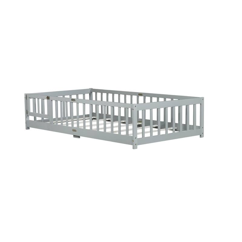 Twin Size Floor Bed with Fence and Door