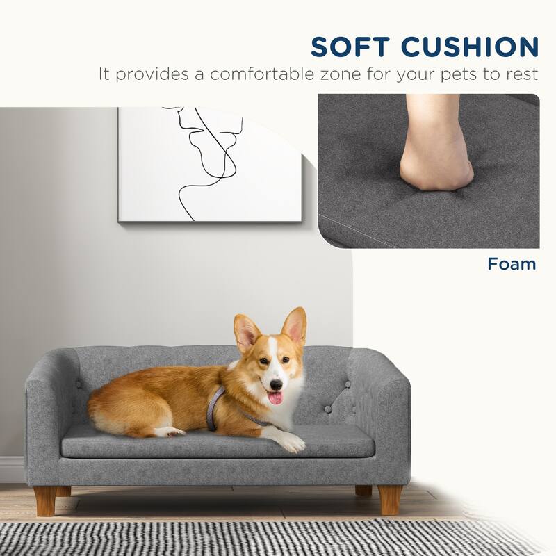 Raised Dog Sofa, Elevated Pet Couch for Small and Medium Dogs, with Removable Soft Cushion, Anti-Slip Pads, Simple Installation