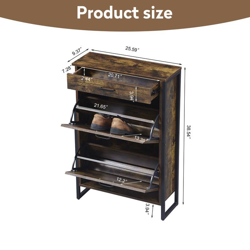 Space-Saving Shoe Cabinet with 2 Flip Drawers and 1 Top Drawer, Ideal for Narrow Spaces and Small Entryways Hallways Storage