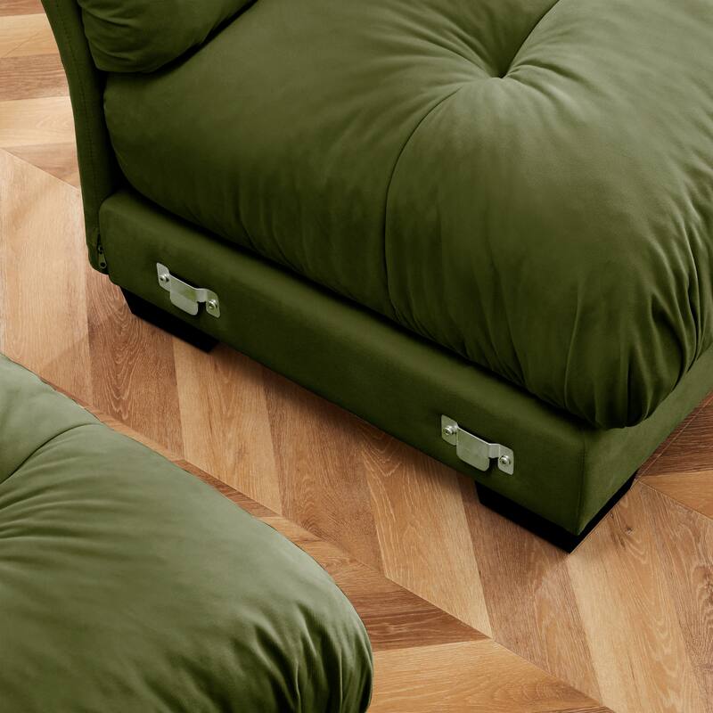 GDFStudio - Meridian Velvet 2-seater Cloud Sofa with Ottoman and Round Bolster Armrests