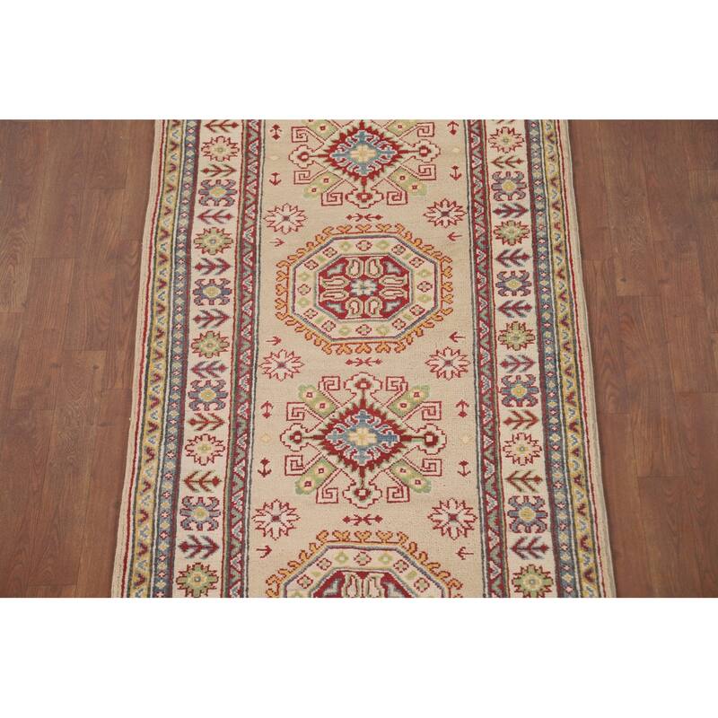 Geometric Kazak Runner Rug Handmade Wool Carpet - 2'10" x 13'0"