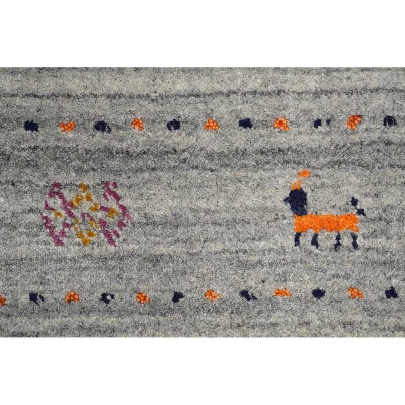Hand Knotted Oriental 100% Wool Carpet Tribal Animal Pictorial Greys & Charcoal Gabbeh Area Rug - 7' 11'' X 5' 0''