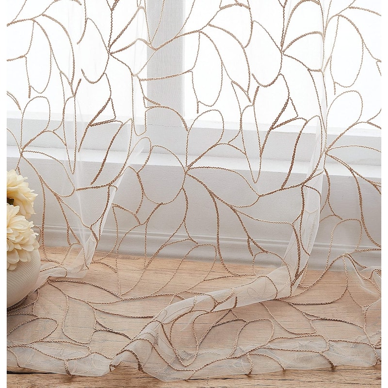 Olivia Embroidered Voile Sheer Grommet Curtain Panels for Any Room