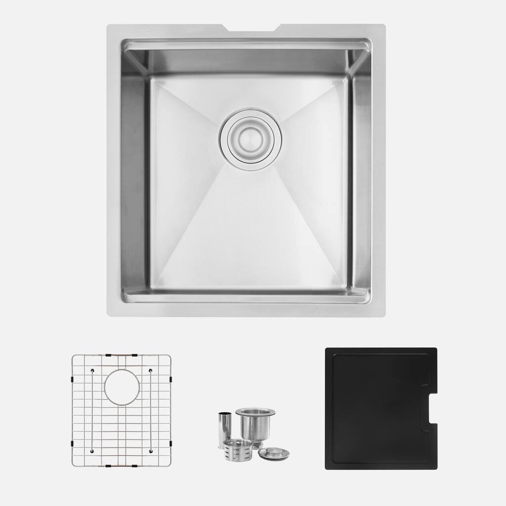 Undermount 18 inch Stainless Steel Single Bowl Workstation Kitchen Sink with Black Cutting Board Handmade