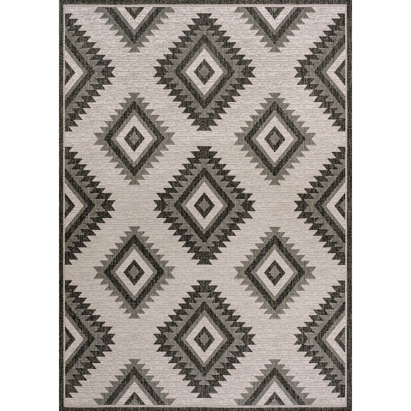 JONATHAN Y Aimee Geometric Moroccan Diamond Black/Cream Indoor/Outdoor Area Rug - 8 X 10 - Black/Cream