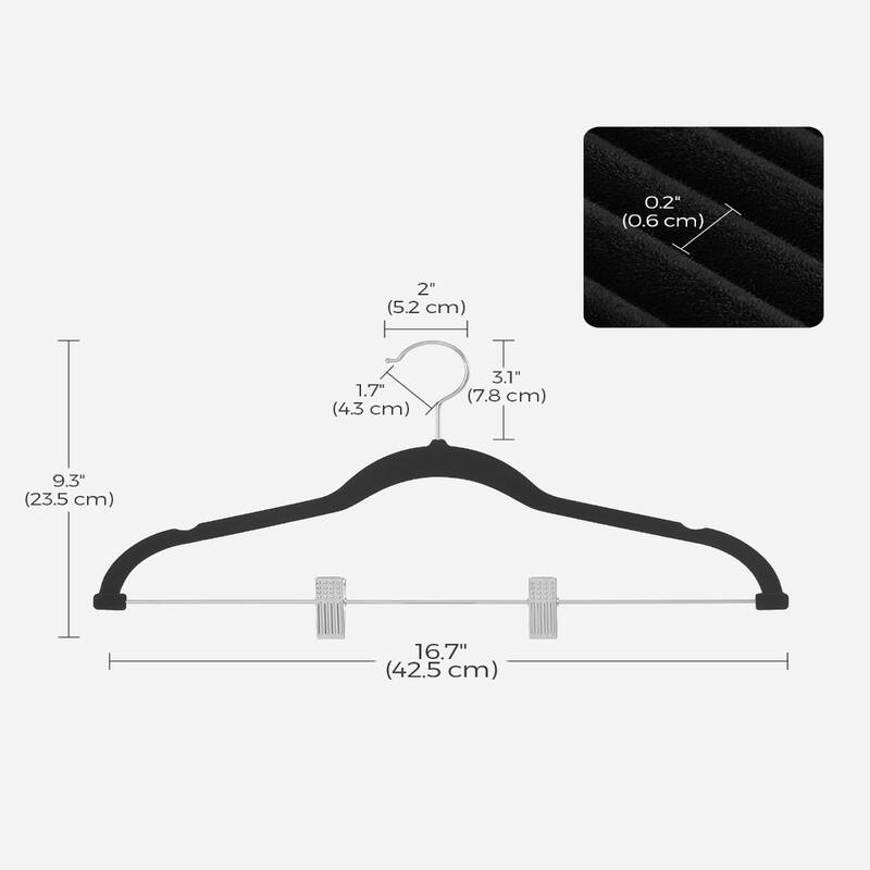 Modern Plastic Non-Slip Velvet Clothes Hangers with 2 Adjustable Clips Suitable for Trousers and Skirts