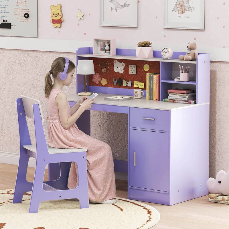 Costway Kids Study Desk and Chair Set Wooden Children Writing Table - See Details