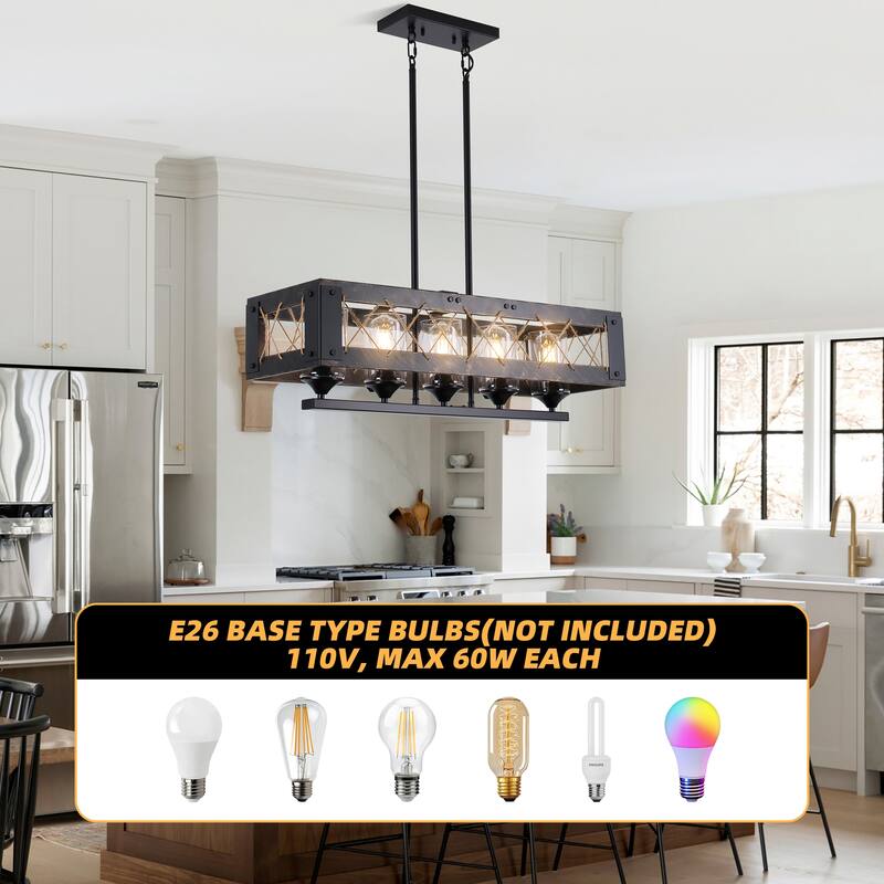 Noah 31.5 in. 5-Light Farmhouse Chandelier Light, Suitable for Living/Dining Room