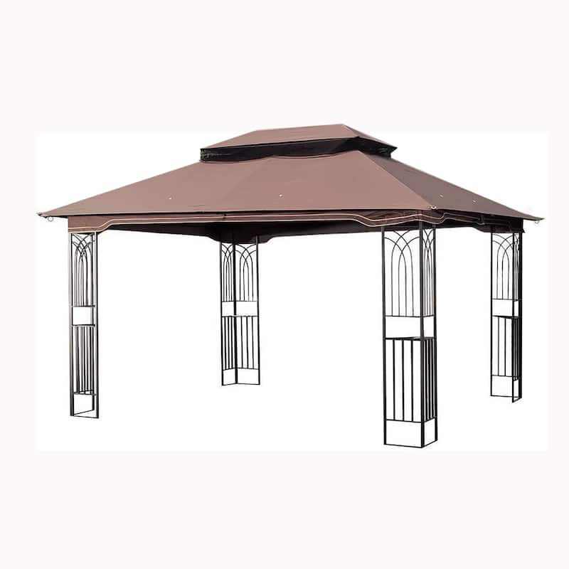 Outdoor Brown Gazebo Canopy Tent with Detachable Mesh Screen