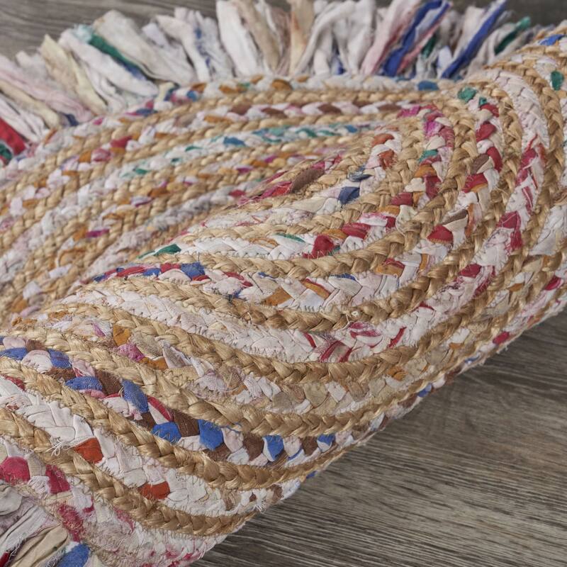 Sevita Organic Jute Braided Area Rug, White and Multi