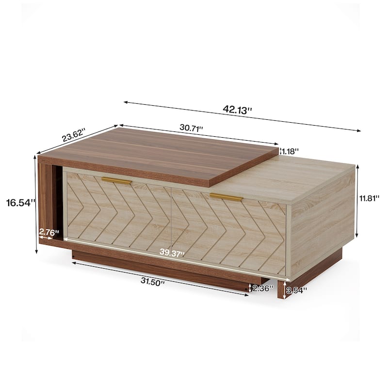 Extendable Coffee Table with 2-drawer and Wood Sliding Tabletop for Living Room