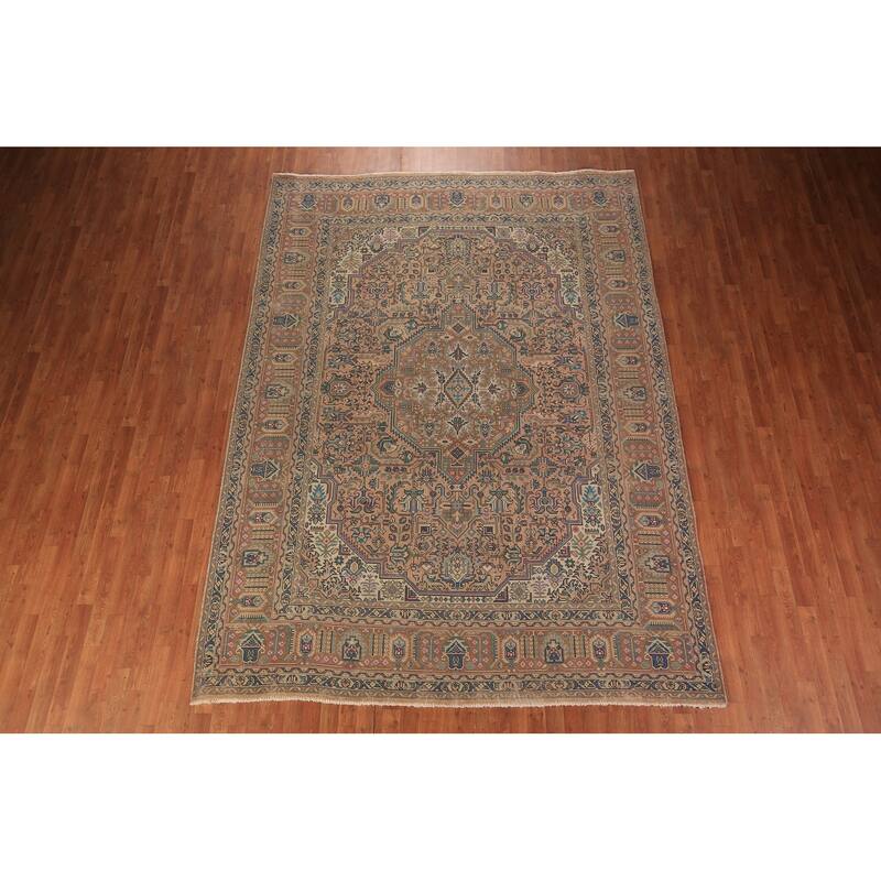 Geometric Tabriz Persian Vintage Area Rug Hand-Knotted Wool Carpet - 8'3" x 11'4"