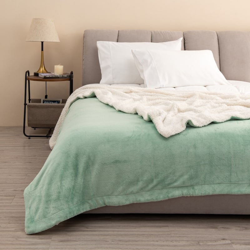 Linery & Co. Velvet Plush Reversible Sherpa Throw Blanket