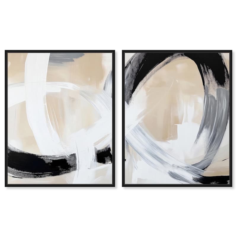 Neutral Interplay I Canvas Set of 2 by Art Remedy - 30" x 36" - Black