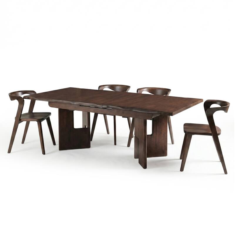 Furniture of America Abigail XIV Mid-Century Modern 5-Piece Walnut Solid Wood Extendable Dining Set with Side Chairs