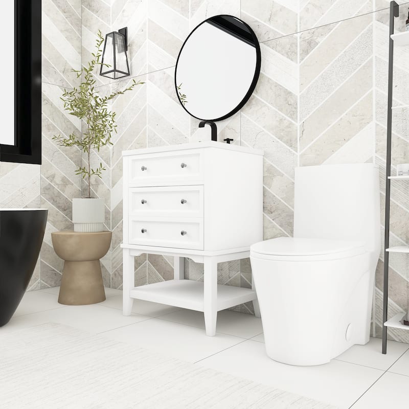 24 Inch MDF Freestanding Bathroom Vanity Set in White Integrated Ceramic Sink - 24" x 32" in.