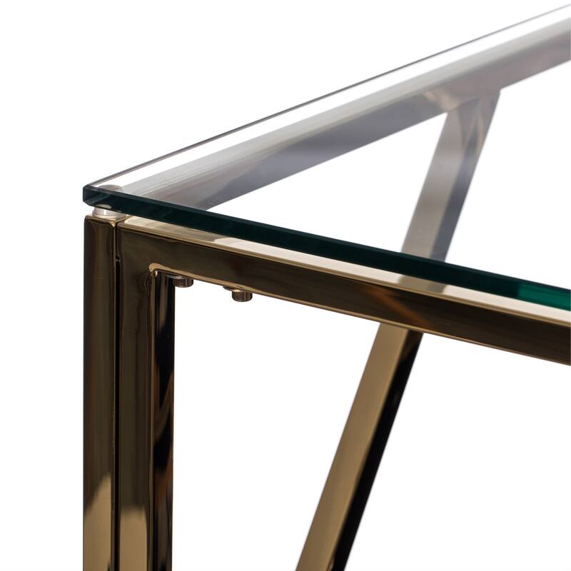 Modern Square End Side Table, Tempered Glass Top Metal Coffee Table