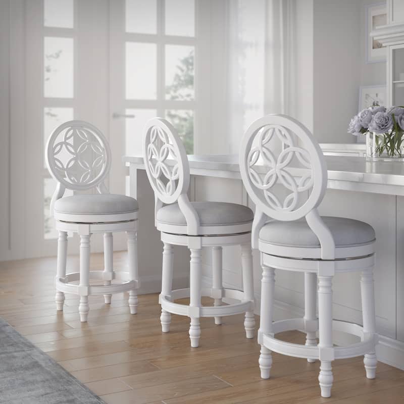 Tiffany Wood Bar Stool with Back and Swivel Upholstered Seat