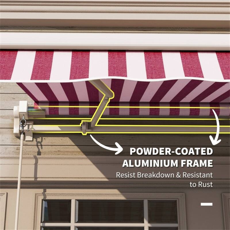 Wine Red-White Stripes Aluminum Steel Polyester Outdoor Retractable Awning - 116.25" W x 96.5" D