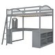 preview thumbnail 5 of 16, Gray Full Size Loft Bed with U-shaped Desk,Solid Wood Bed with Tri-fold Mirror and Shelves