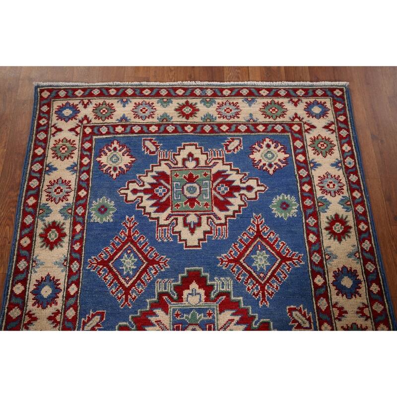 Blue Kazak Oriental Foyer Rug Handmade Wool Carpet - 3'4" x 5'1"